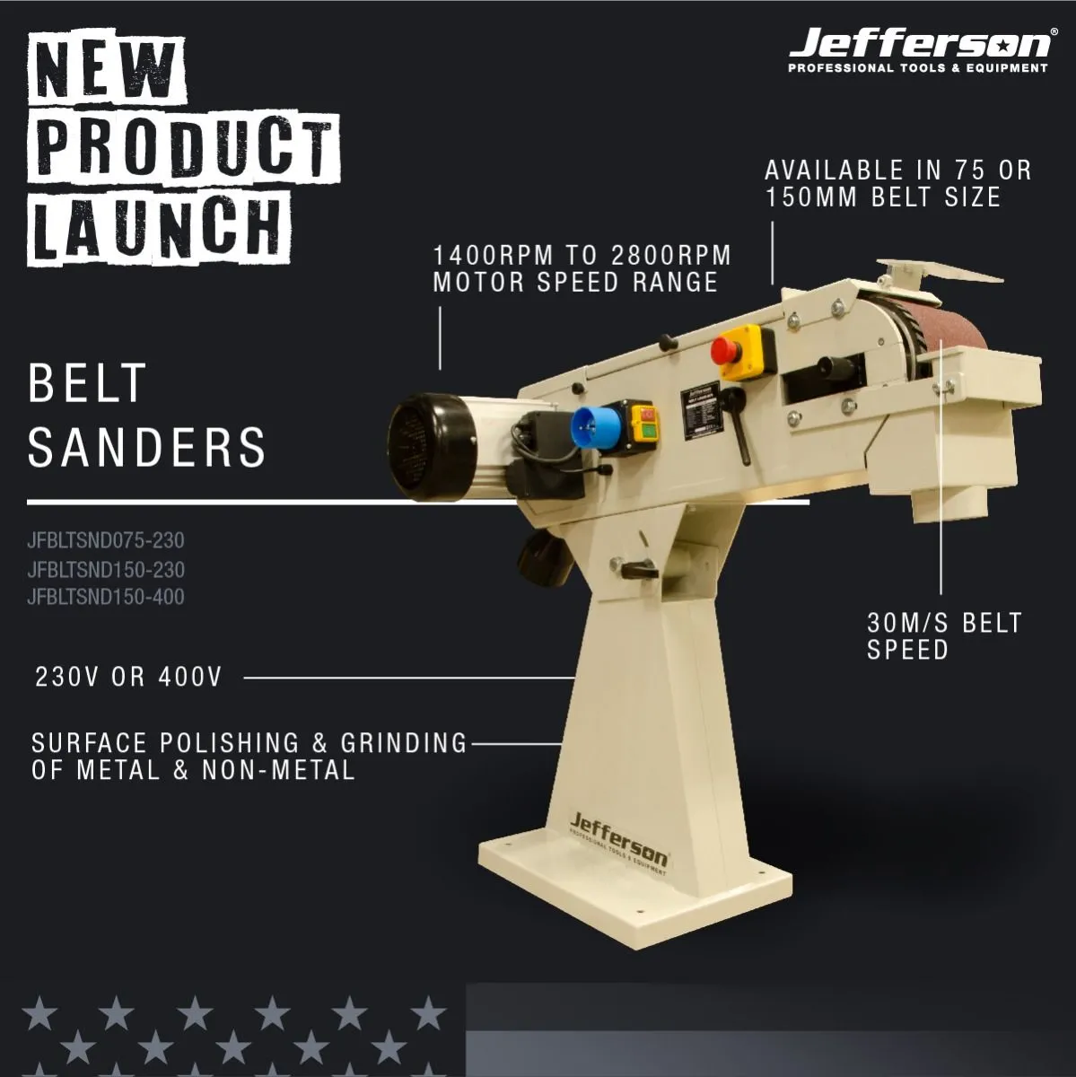 Jefferson 75mm x 2000mm Belt Linisher 230V