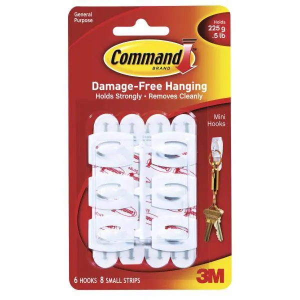 3M 17006 Mini Hooks with Command Adhesive - 6 Pack