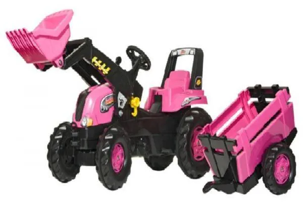 Rolly Kids Pedal Pink Tractor with Trailer & Loader