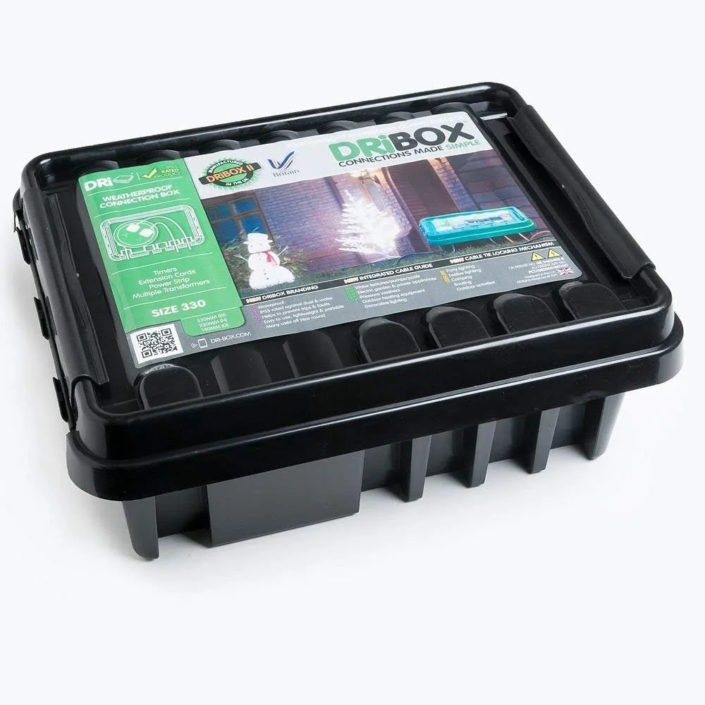 DRiBOX Weatherproof Connection Box DB‑330‑UK‑B – IP55 Outdoor Power Enclosure, Black