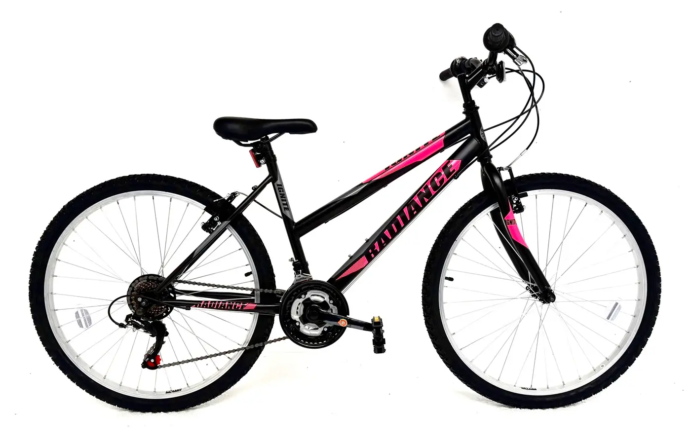 Ignite Radiance 26" Ladies Mountain Bike – Black Matt with Neon Pink Decals (17" Frame)