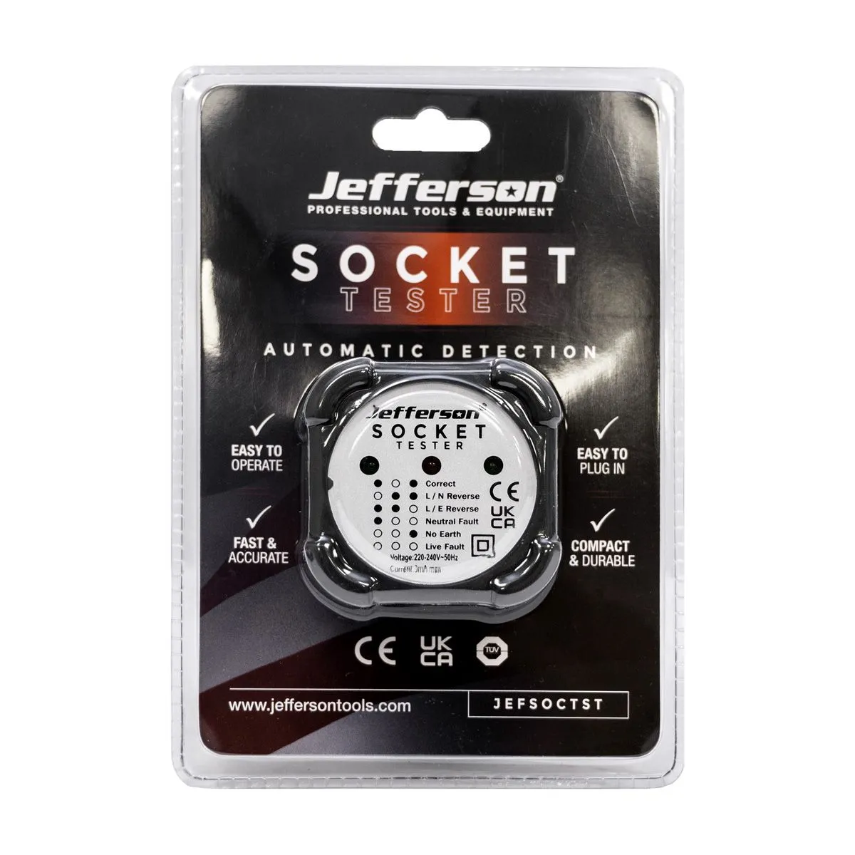 Jefferson Socket Tester – Rapid 3-Wire Receptacle Fault Detection