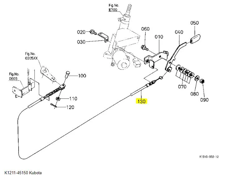 K1211-45150 Kubota Engine Wire – OEM Throttle Cable for Accelerator Lever