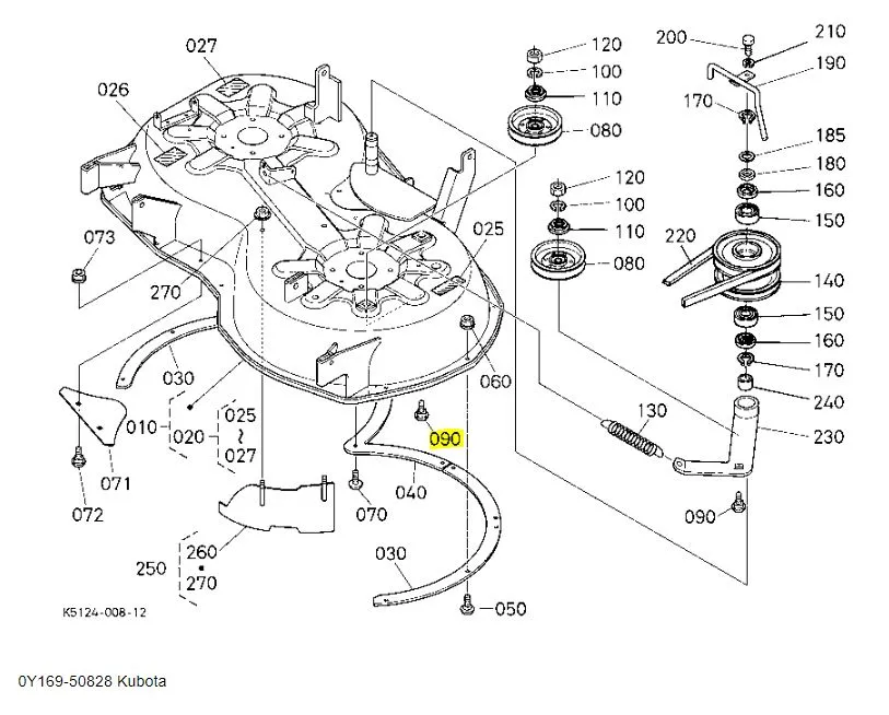 Kubota 0Y169-50828 Short Neck Bolt (1/2-20 UNF) – Genuine Mower Deck & PTO Clutch Fastener
