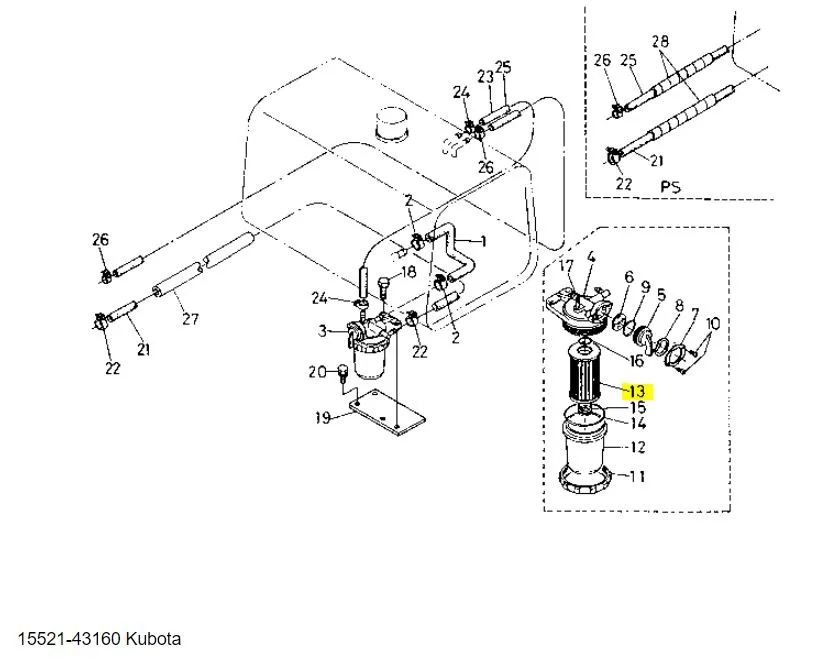 Kubota 15521-43160 Fuel Filter Element | Genuine OEM Replacement for Diesel Engines (M1)