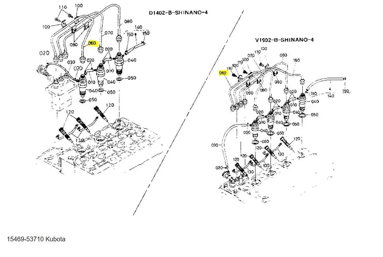 Kubota Injection Pipe 15469-53710 | OEM Fuel Line for Nozzle Holder