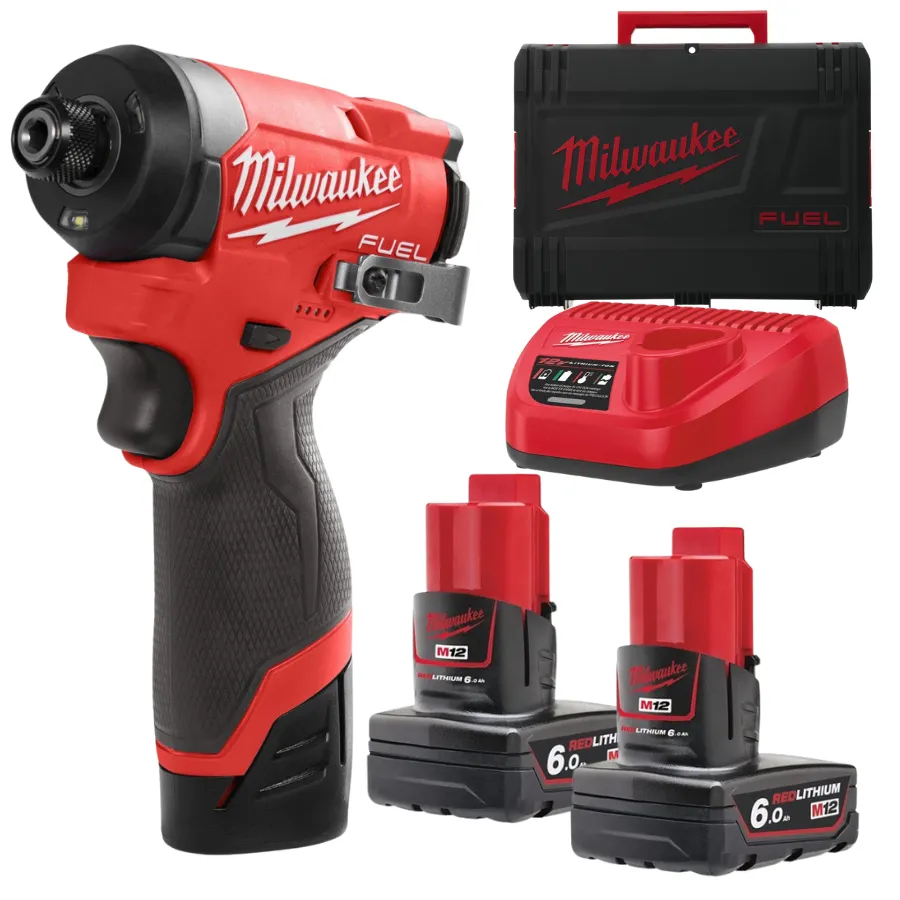 Milwaukee M12 FUEL 1/4" Sub Compact Impact Driver Kit with 2 x 6.0Ah Batteries (M12 FID2-602X)