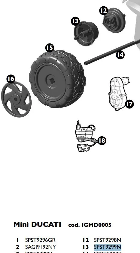 Peg Perego MINI Wheel Drive – SPST9299N for Ducati & Princess Ride-Ons
