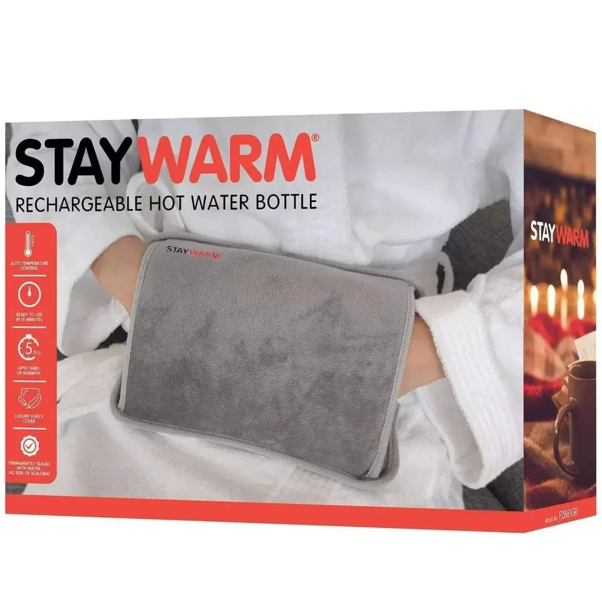 StayWarm Rechargeable Hot Water Bottle – Model BAR 2787 / F2881GR | Up to 5 hrs Warmth