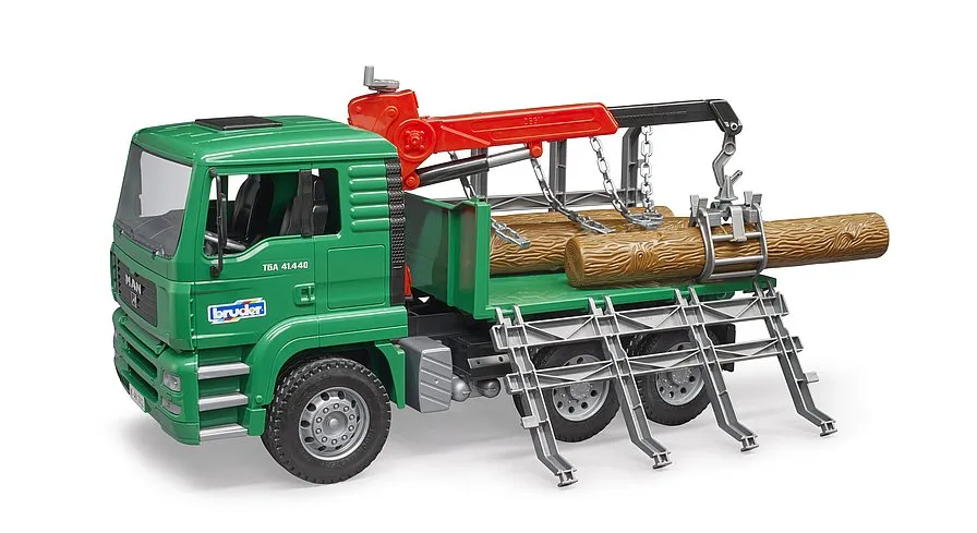 Bruder MAN Timber Transport Truck with Loading Crane and 3 Tree Trunks