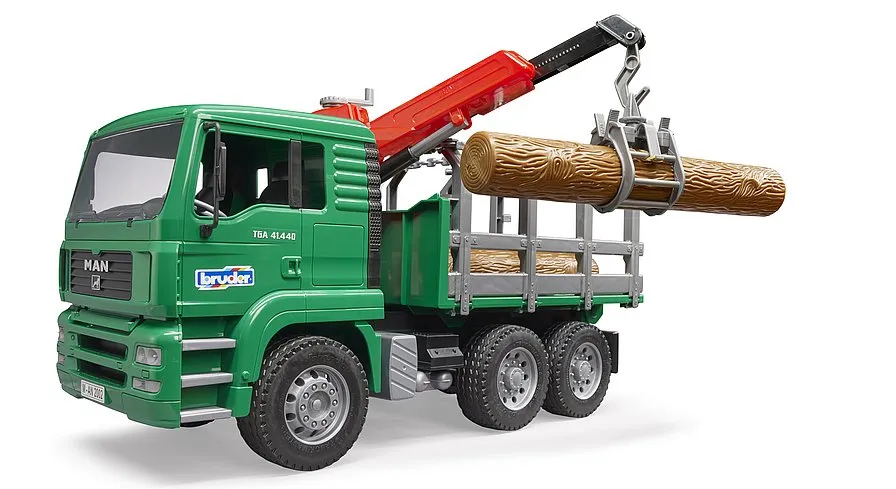 Bruder MAN Timber Transport Truck with Loading Crane and 3 Tree Trunks