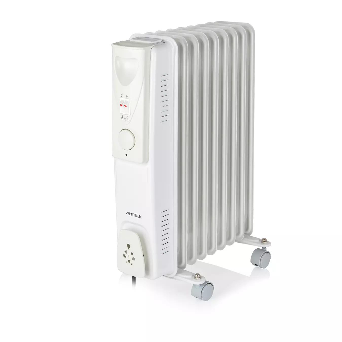 Warmlite 2kW Oil Filled Radiator – White BAR9102 | 9-Fin Portable Heater with Thermostat